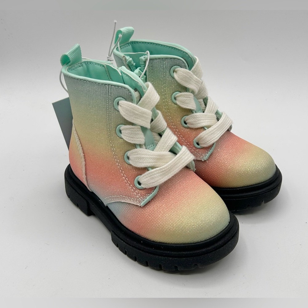 Cat & Jack Amaya Girls Spring Combat Boots Pastel Shimmer Toddler 6 New
